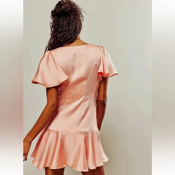 Free People NWOT Peach Scarlett Ruffle Mini Dress Size Small - Picture 4 of 9